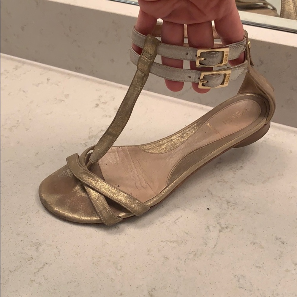 FENDI gold sandals leather